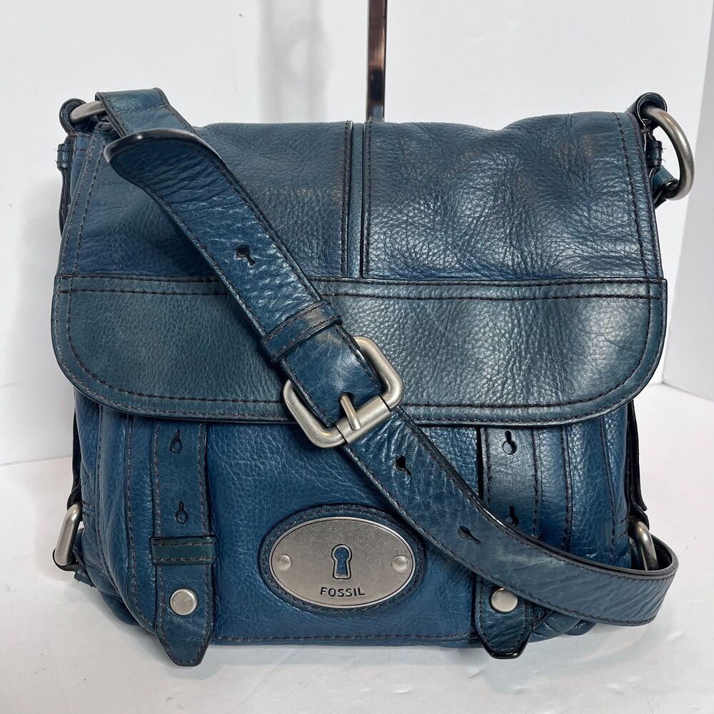 Fossil Vintage Maddox Blue Leather Messenger Shoulder Crossbody Bag